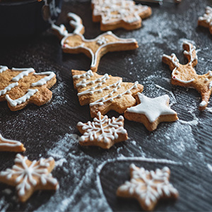 different shapes of festive cookies